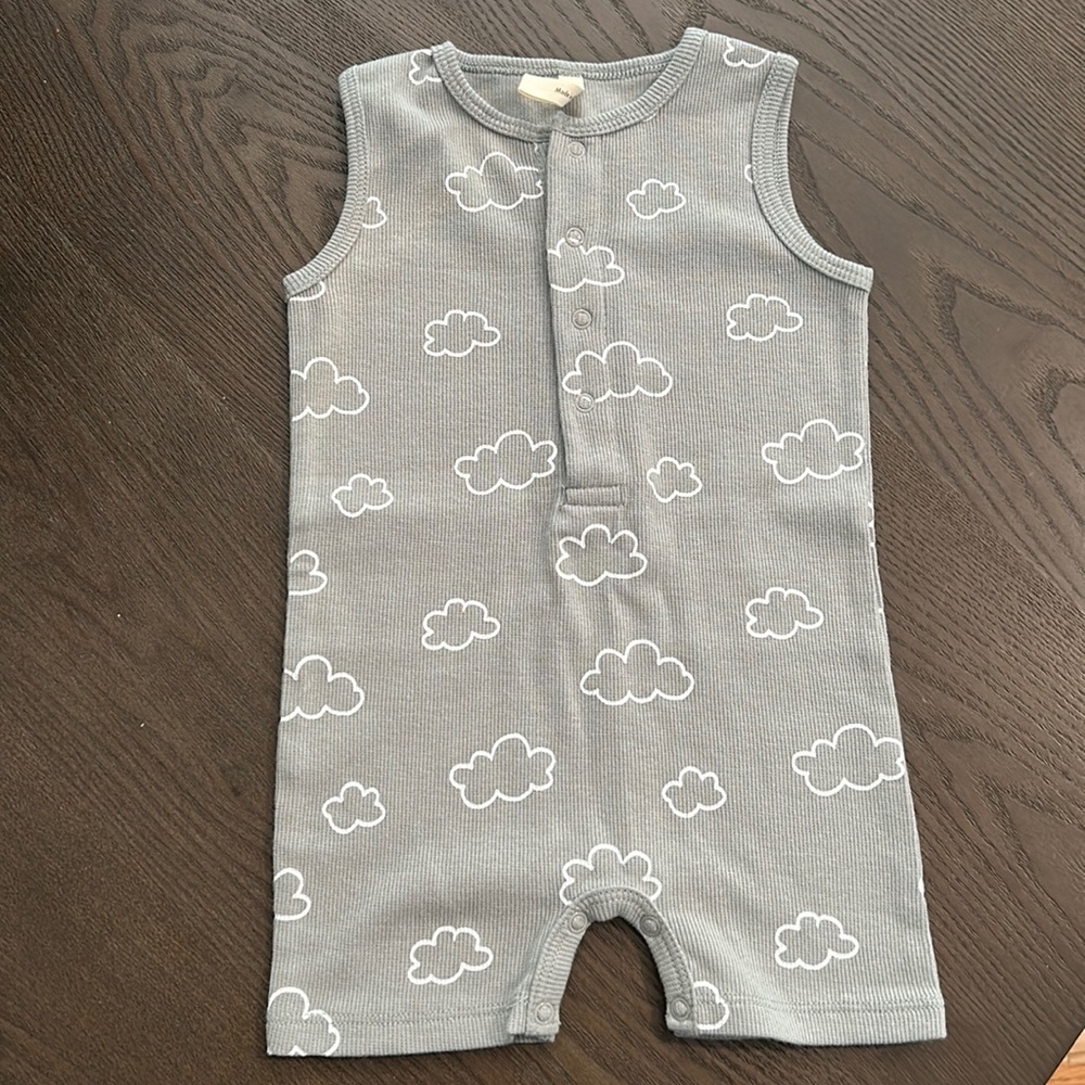 Quincy mae ribbed Henley romper - clouds